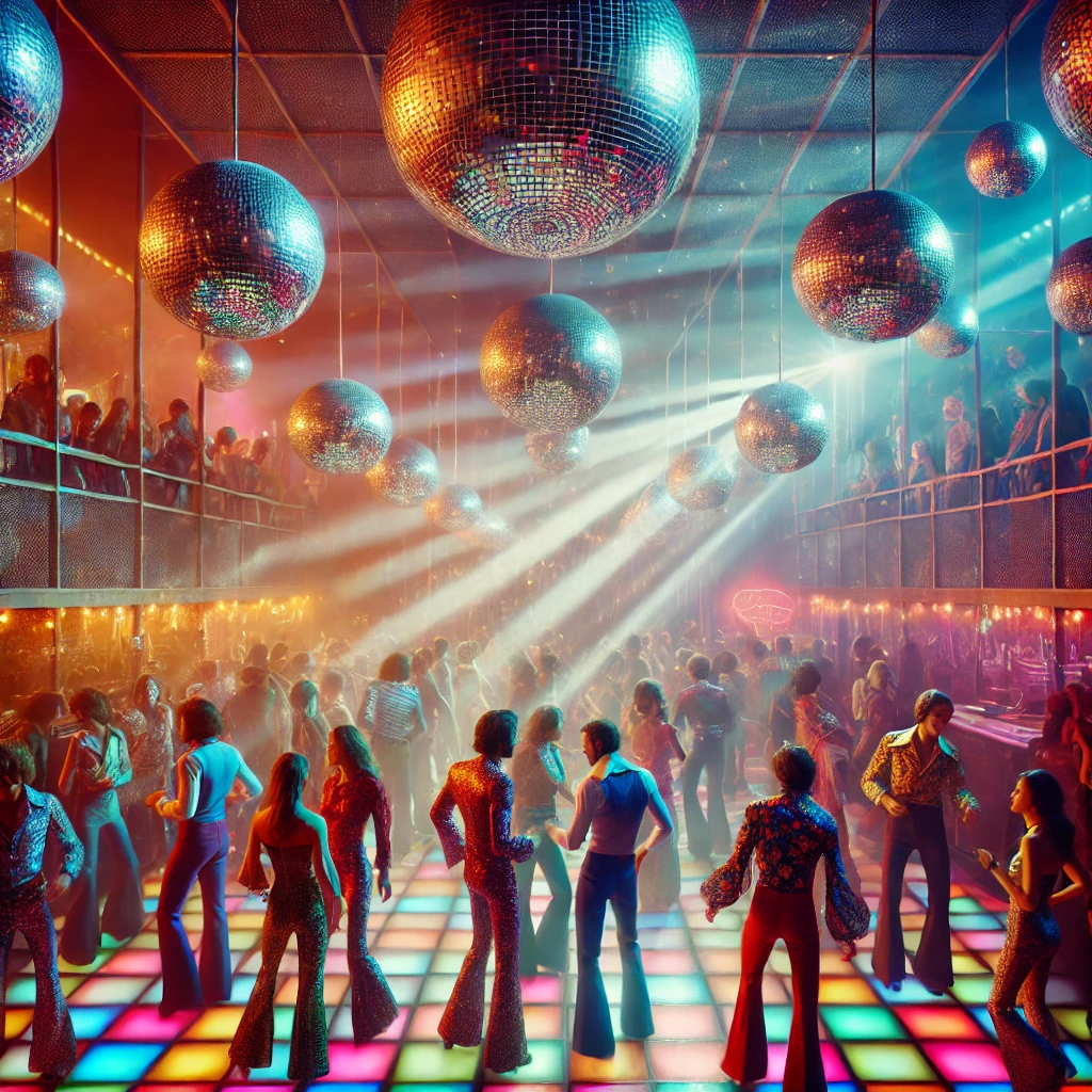 Disco-avond met licht en dansvloer (AI-beeld)